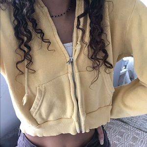 brandy melville yellow cropped zip up hoodie